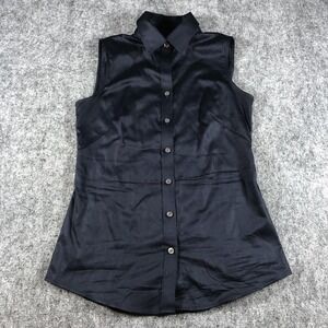 Banana Republic Shirt Womens 2 Navy Non-Iron Sleeveless‎ Button Down Stretch